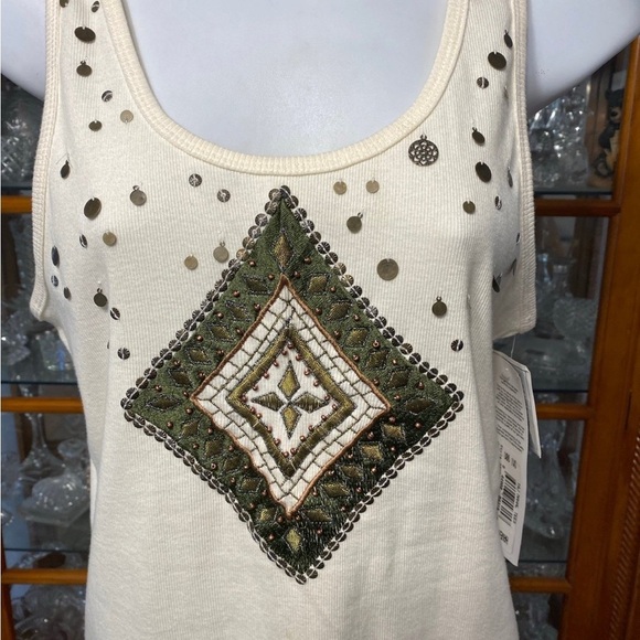 Vintage Haven Bleu Embellished Embroidered Ribbed Tank Top NWT size XL - Picture 2 of 9